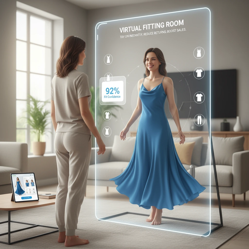 Virtual try on technology showing how clothes, shoes, glasses, and jewelry look on a person in real time