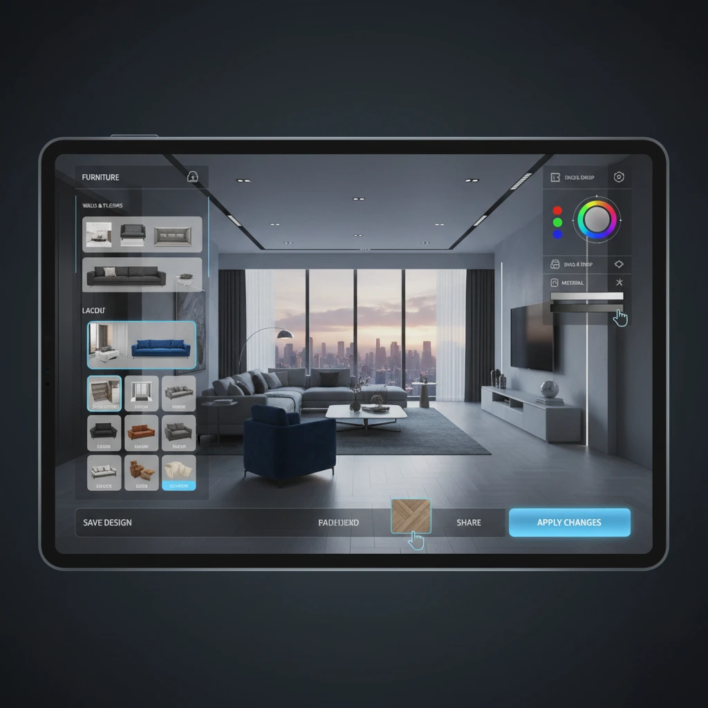 Virtual home customization interface with design options