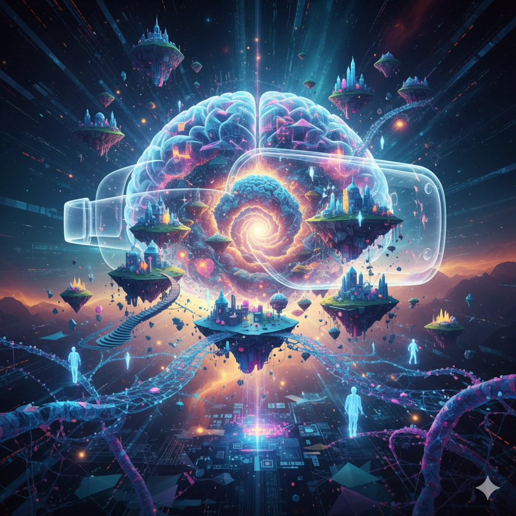 A real estate agent smiling while using a tablet to show a client a 3D virtual tour and CRM dashboard